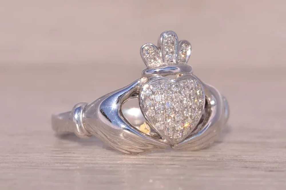 Natural Diamond Claddagh Ring in White Gold - image 6