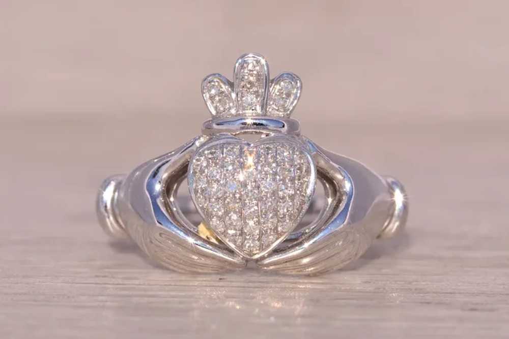 Natural Diamond Claddagh Ring in White Gold - image 7