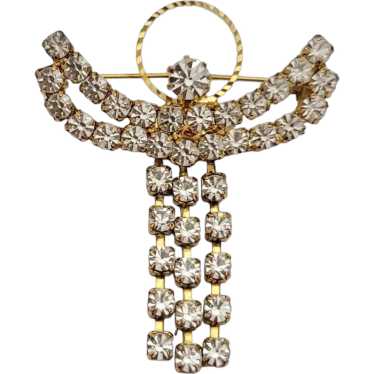 Gold Tone Articulated Clear Rhinestone Angel Broo… - image 1