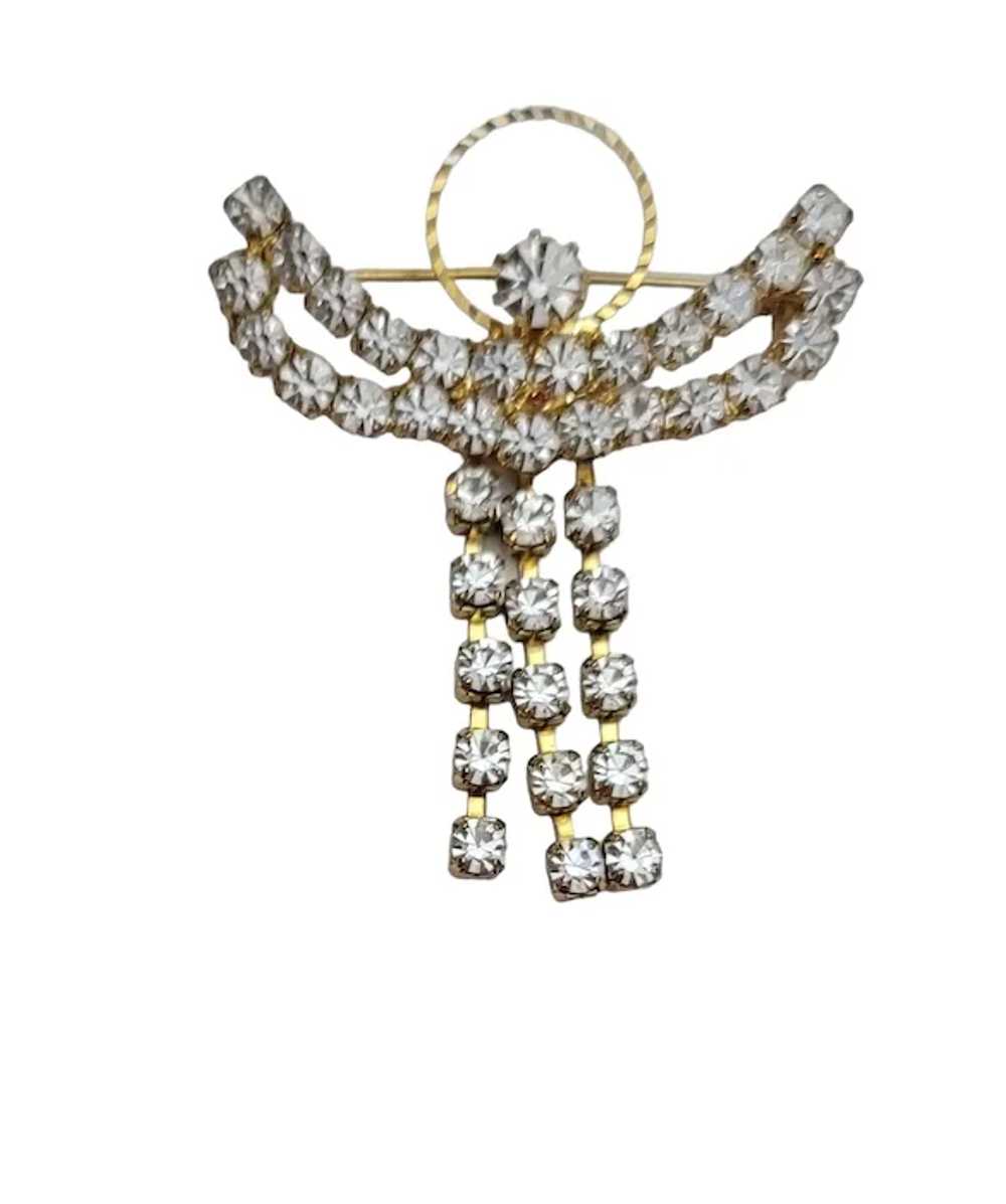 Gold Tone Articulated Clear Rhinestone Angel Broo… - image 2