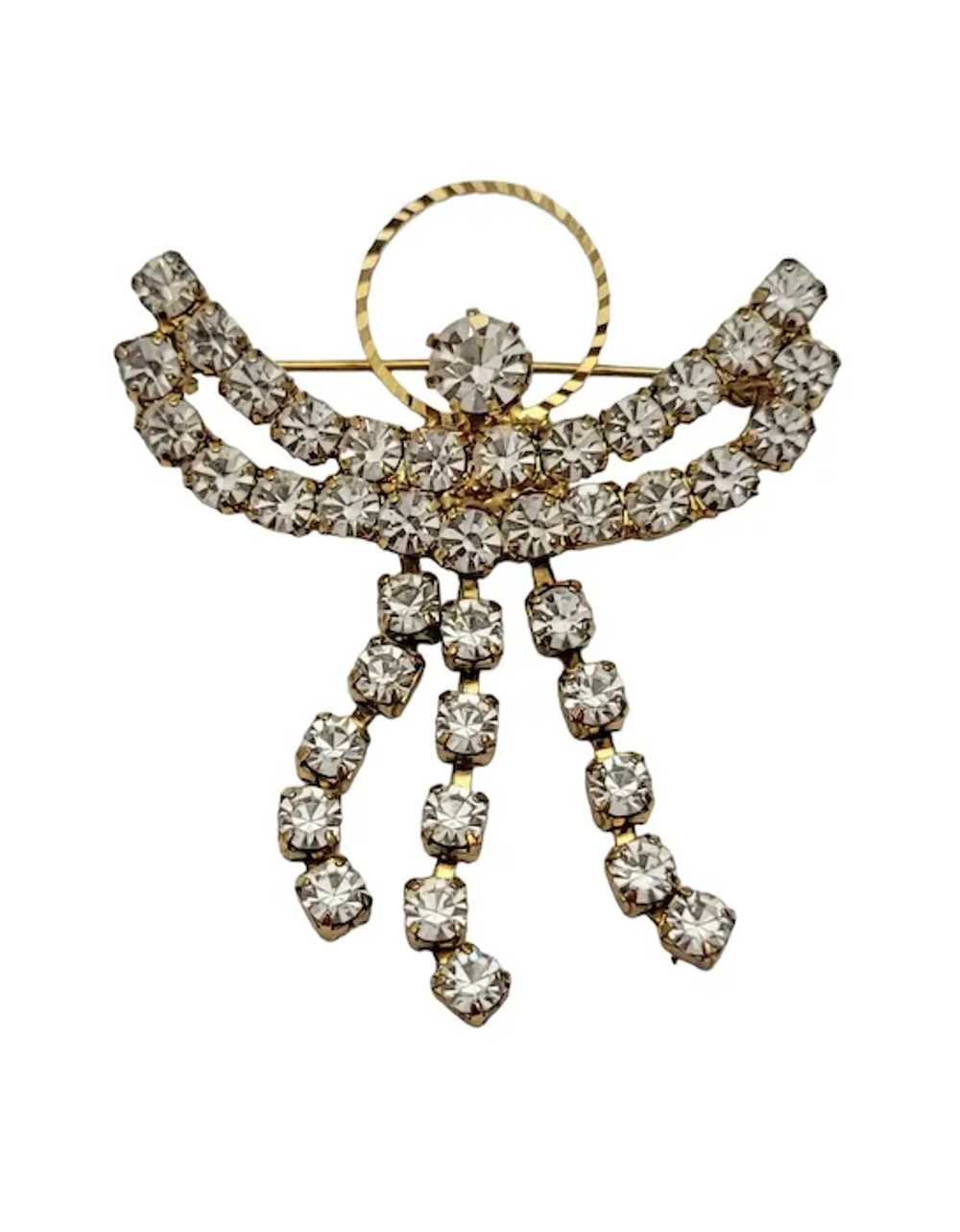 Gold Tone Articulated Clear Rhinestone Angel Broo… - image 4