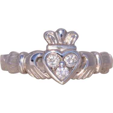 Irish Made Designer Natural Diamond Claddagh Ring 