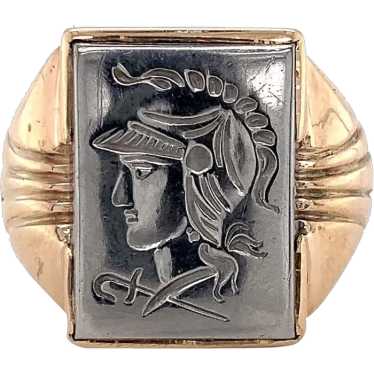 10K Yellow Gold and Silver Warrior Intaglio Men's… - image 1