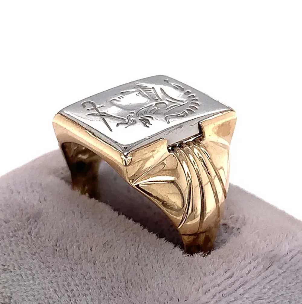 10K Yellow Gold and Silver Warrior Intaglio Men's… - image 4