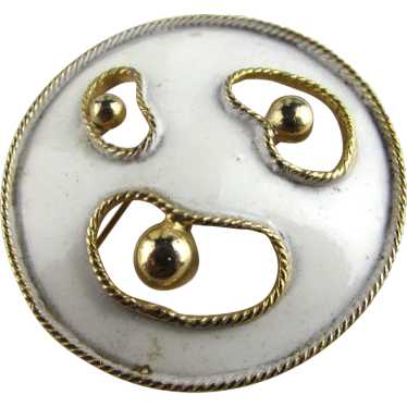 Gold Tone and White Enamelled  Face Pin