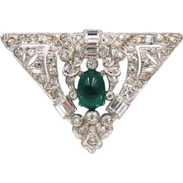 STUNNING ART DECO FLAWED EMERALD CABOCHON RHINESTONE FUR/DRESS outlet CLIP