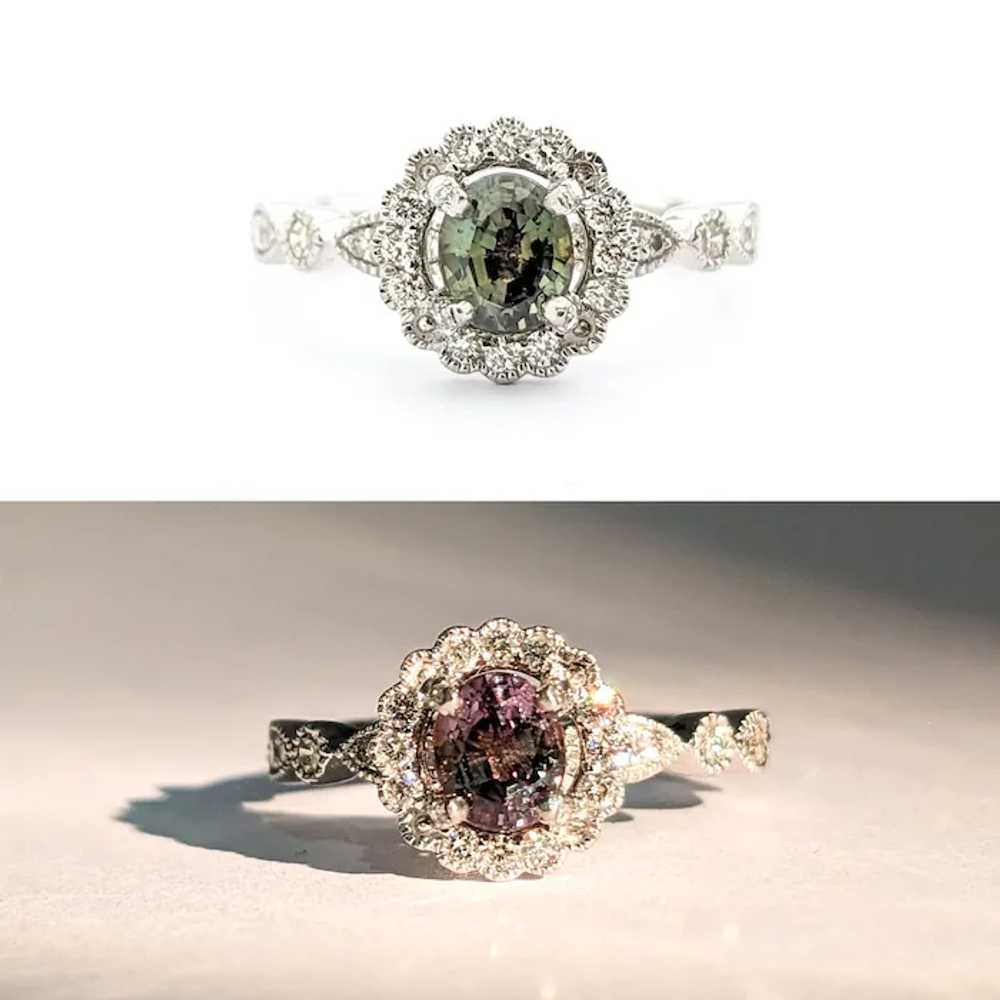 Romantic Natural Alexandrite & Diamond Halo Ring … - image 2