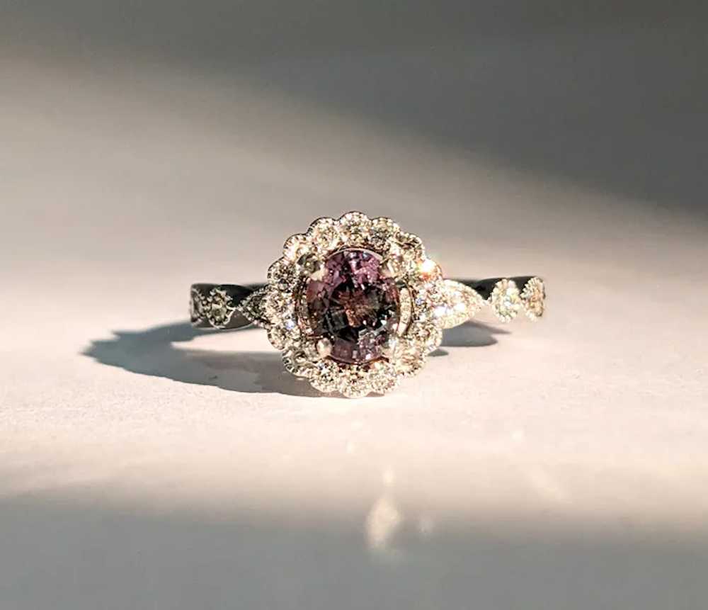 Romantic Natural Alexandrite & Diamond Halo Ring … - image 4