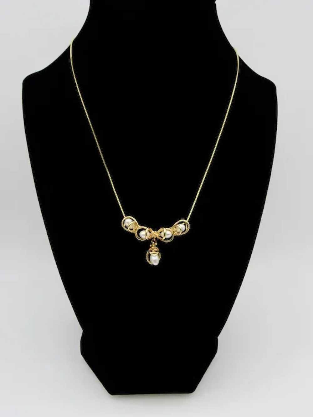 14K Yellow Gold and Pearls Necklace - image 11