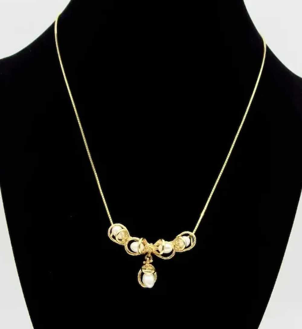 14K Yellow Gold and Pearls Necklace - image 12