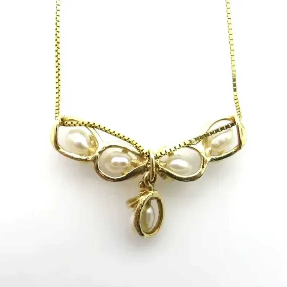 14K Yellow Gold and Pearls Necklace - image 2