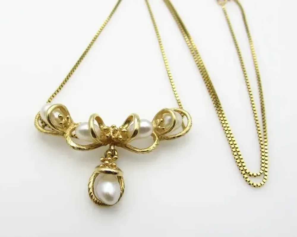 14K Yellow Gold and Pearls Necklace - image 3