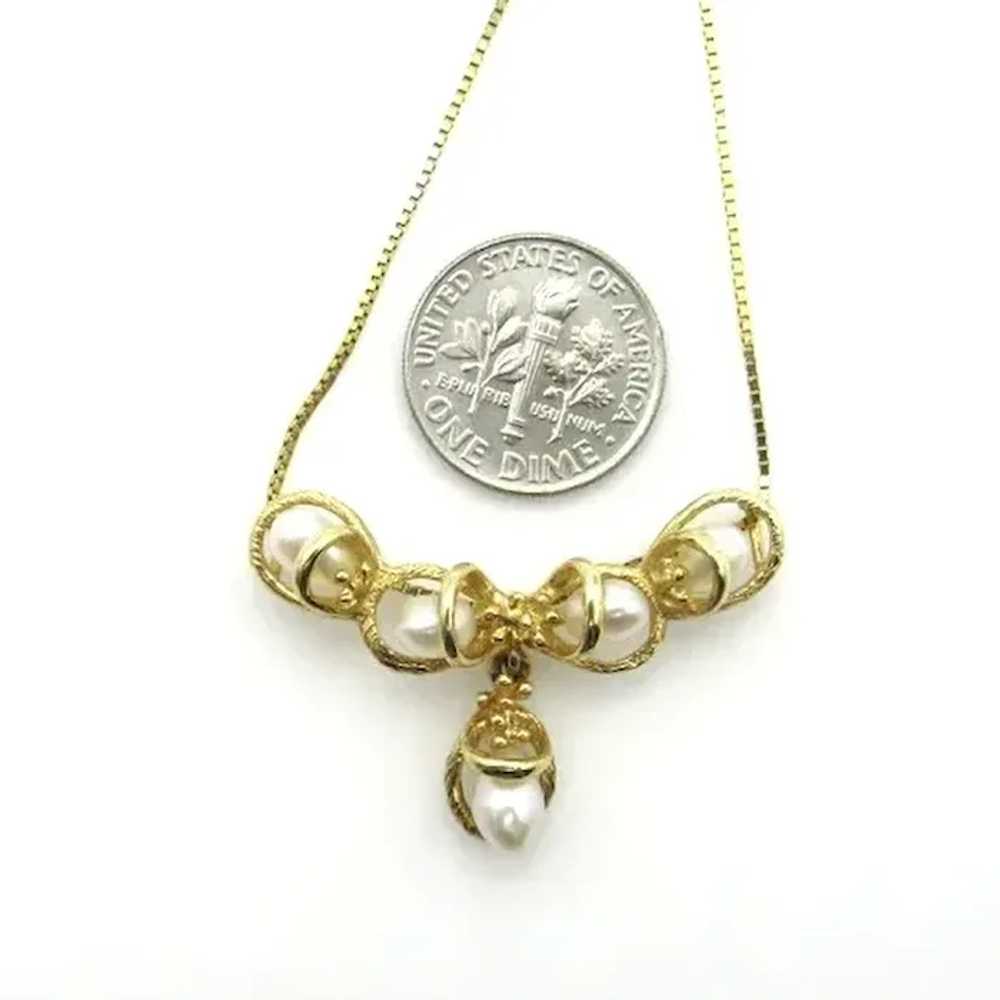 14K Yellow Gold and Pearls Necklace - image 4