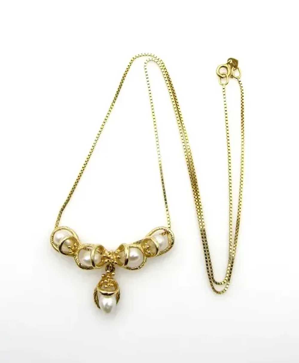 14K Yellow Gold and Pearls Necklace - image 5