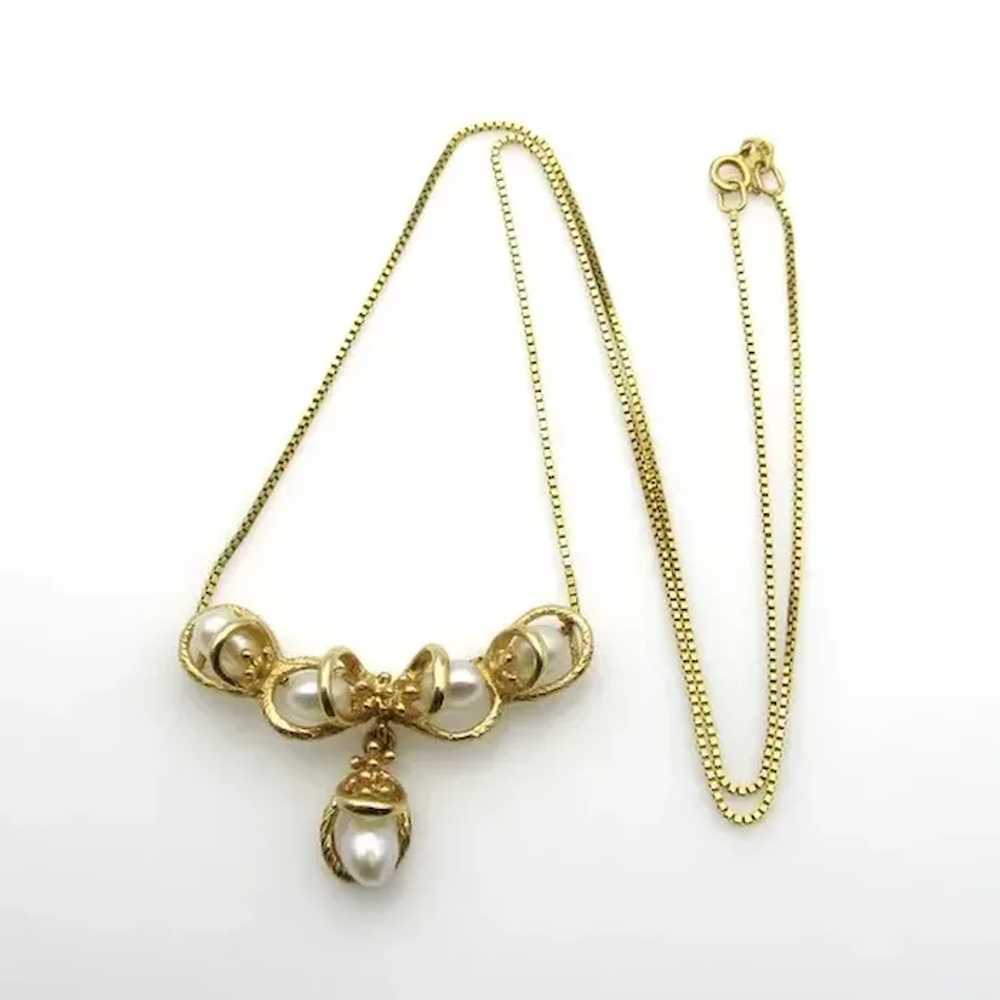 14K Yellow Gold and Pearls Necklace - image 6