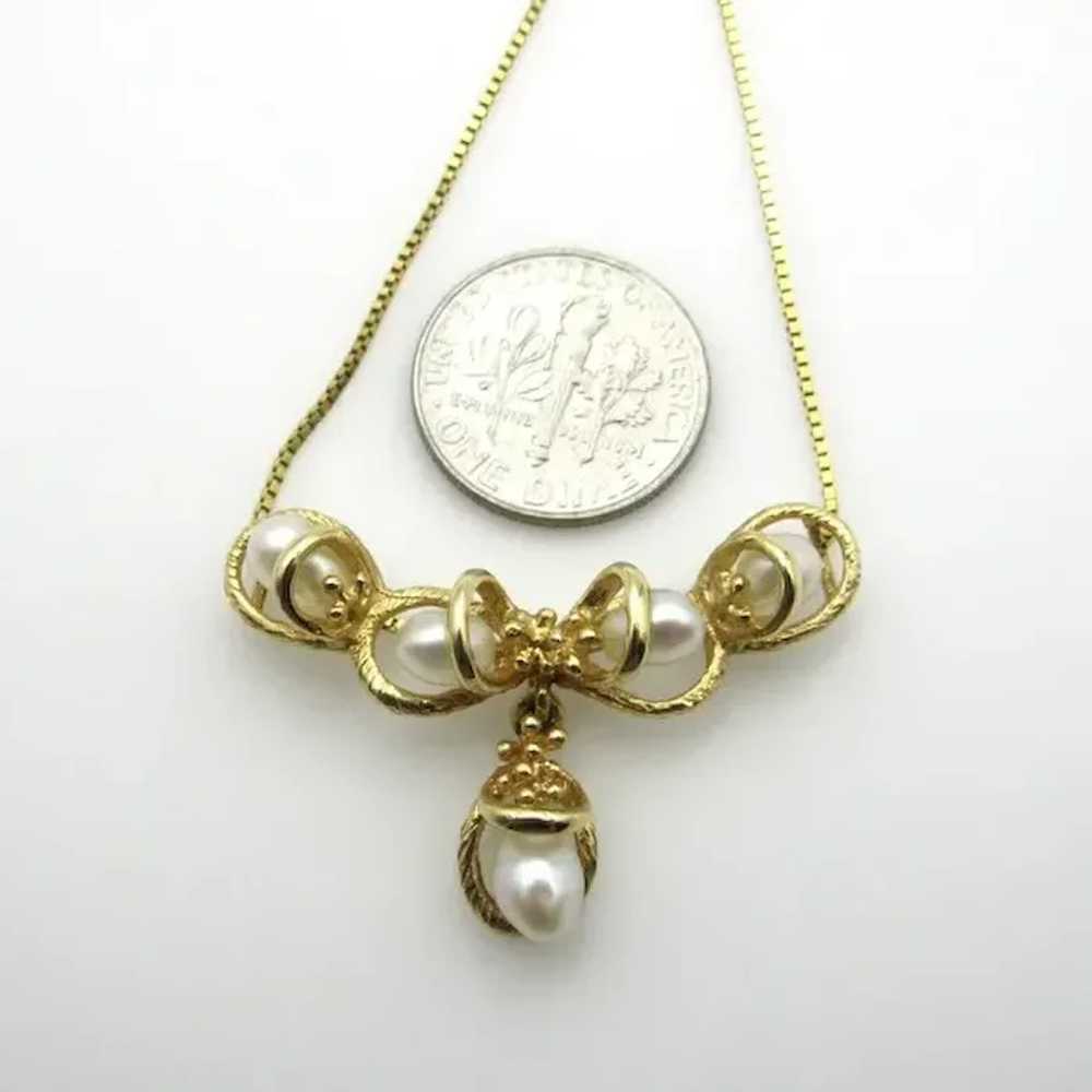 14K Yellow Gold and Pearls Necklace - image 7