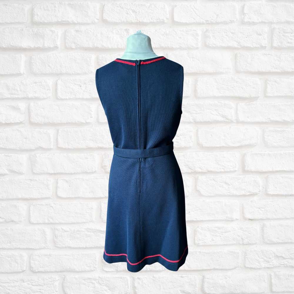 60s navy blue pinafore dress with red brocade tri… - image 6