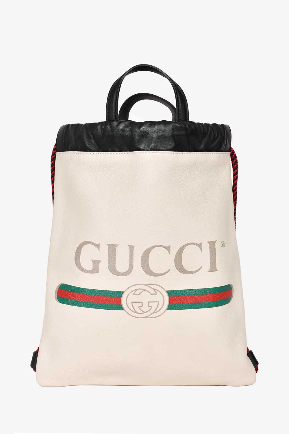 Gucci White Leather Logo Small Drawstring Backpack - image 1