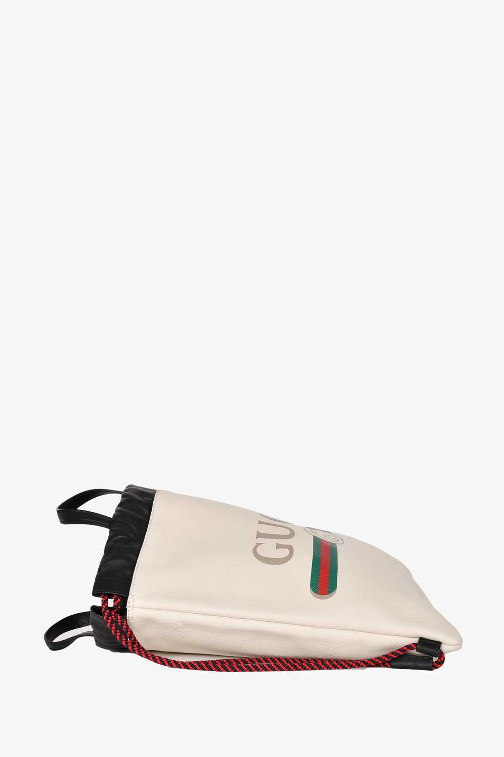 Gucci White Leather Logo Small Drawstring Backpack - image 3