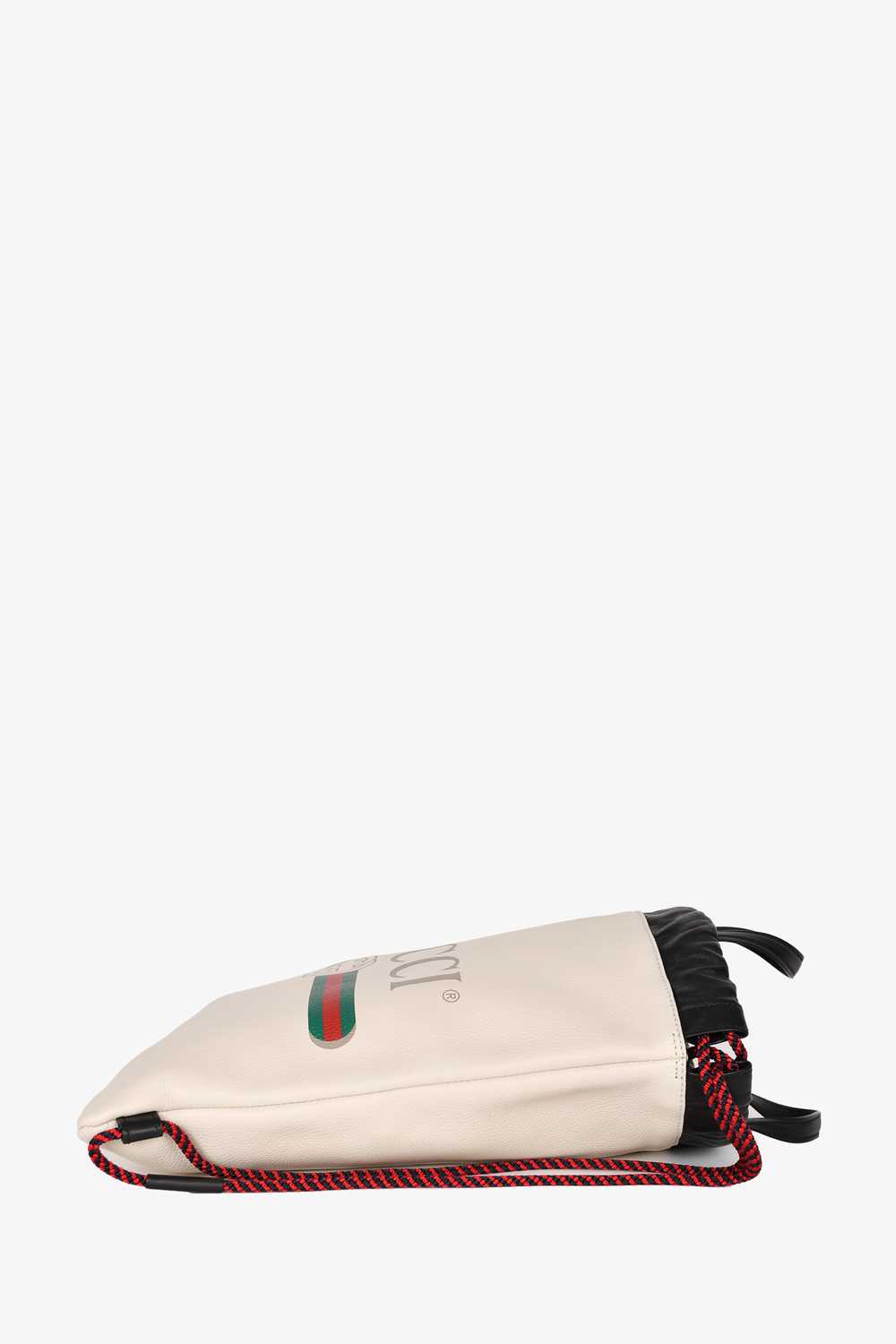 Gucci White Leather Logo Small Drawstring Backpack - image 4