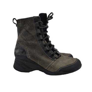 Ahnu Leather Brown Combat Boots Zip Lace Up Vibram