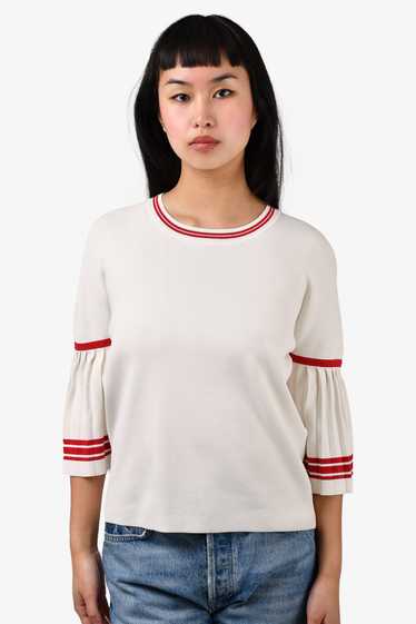 Maje White and Red Knit Pleated Sleeve Top Size 1 - image 1