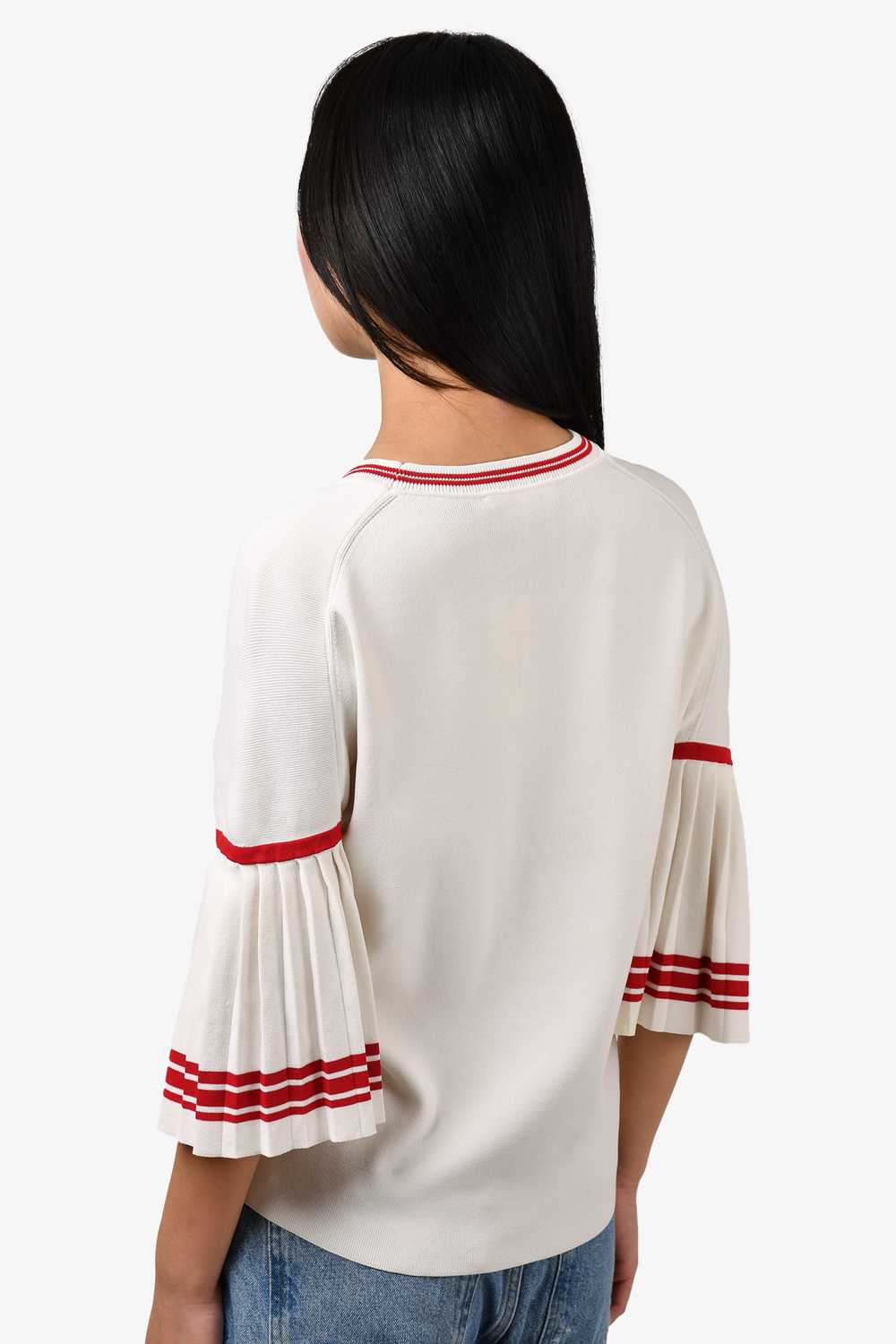 Maje White and Red Knit Pleated Sleeve Top Size 1 - image 3