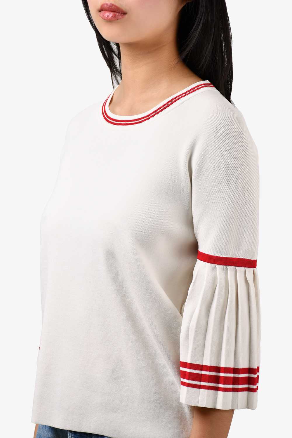 Maje White and Red Knit Pleated Sleeve Top Size 1 - image 4