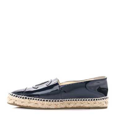 CHANEL Patent CC Espadrilles 38 Navy