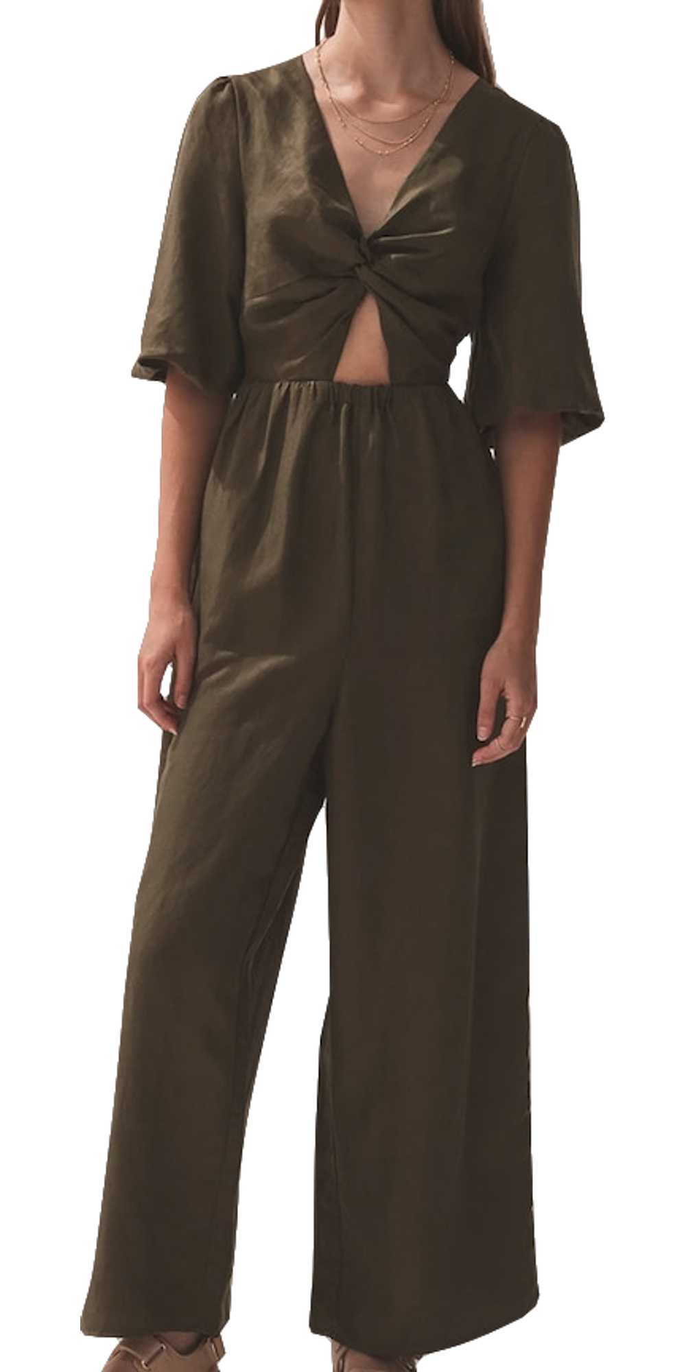 Sancia Olive Green Linen/tencel Blend Jumpsuit Bn… - image 2