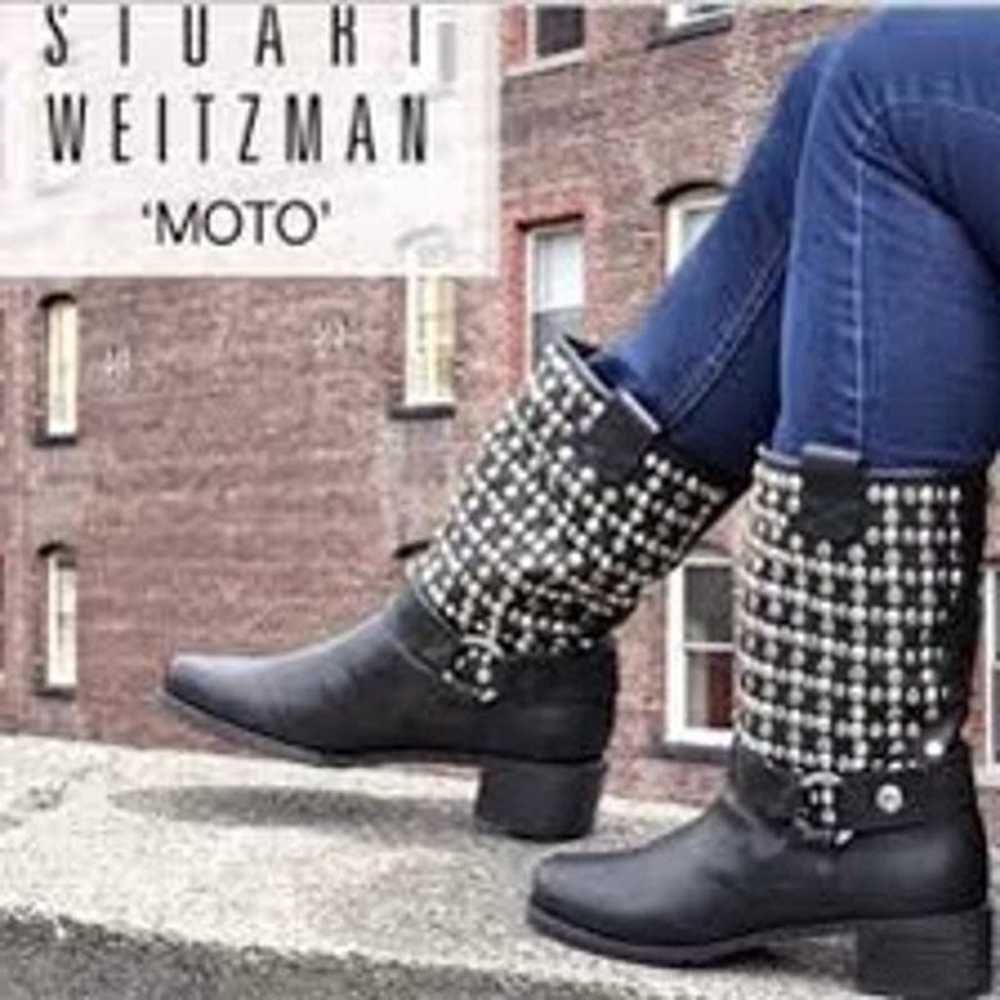 Stuart Weitzman Studded Moto Boots Black  Silver … - image 1