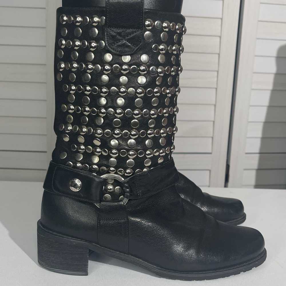 Stuart Weitzman Studded Moto Boots Black  Silver … - image 2