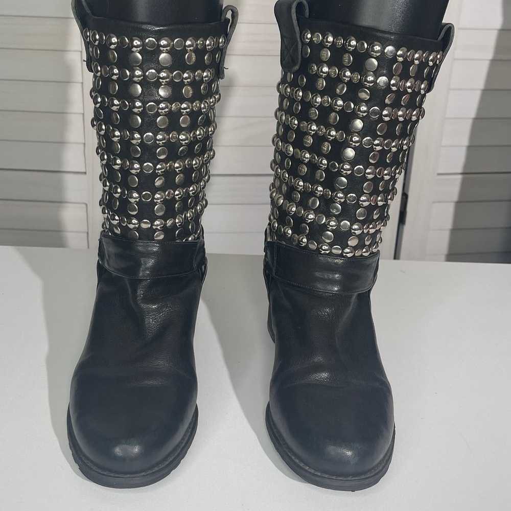 Stuart Weitzman Studded Moto Boots Black  Silver … - image 3