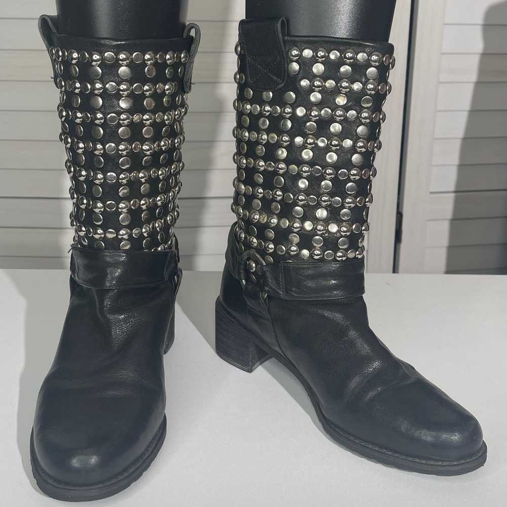 Stuart Weitzman Studded Moto Boots Black  Silver … - image 4