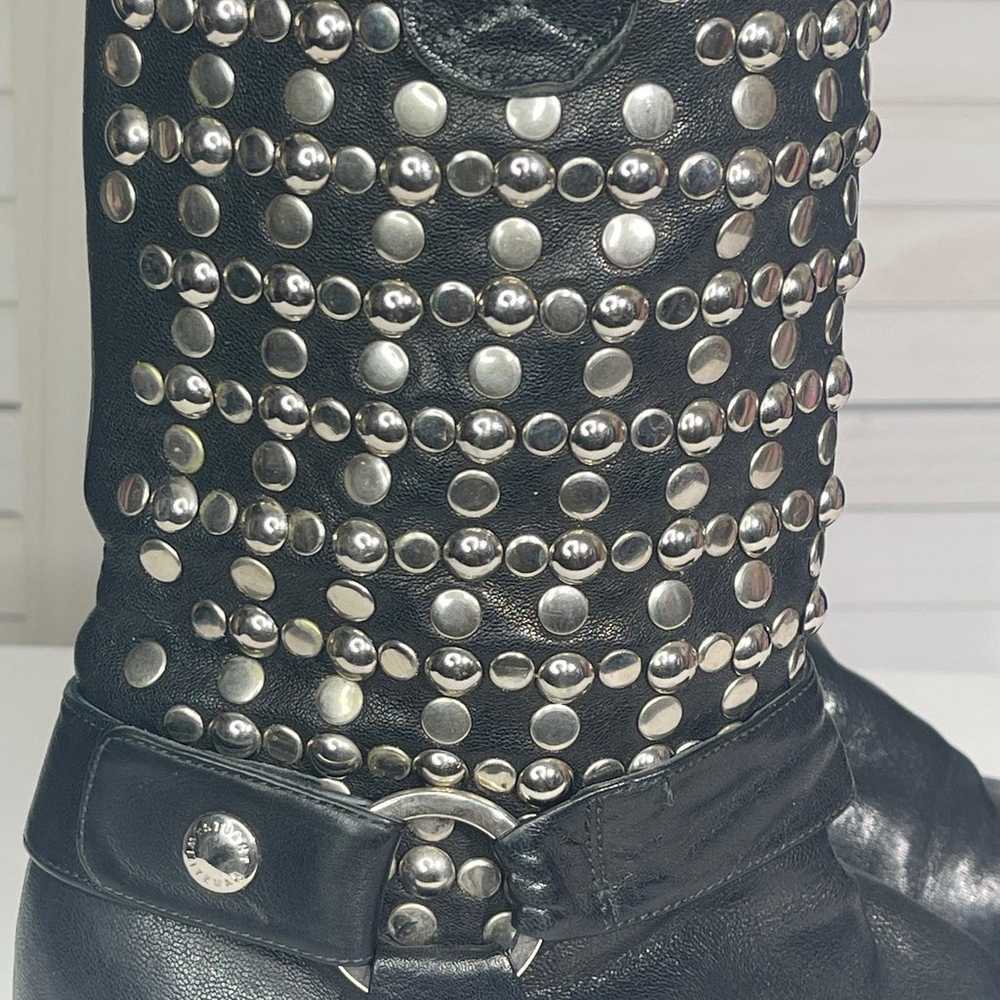 Stuart Weitzman Studded Moto Boots Black  Silver … - image 6