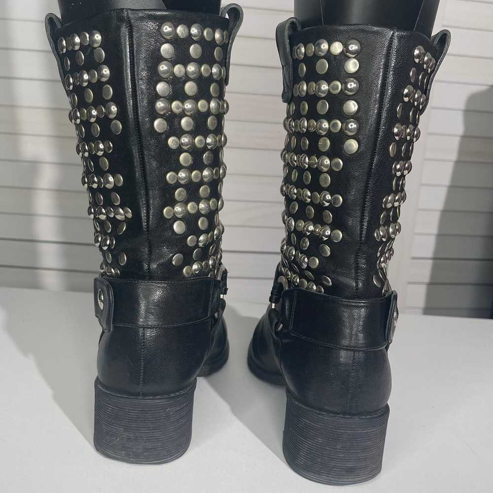 Stuart Weitzman Studded Moto Boots Black  Silver … - image 7