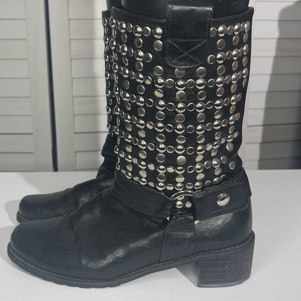 Stuart Weitzman Studded Moto Boots Black  Silver … - image 8