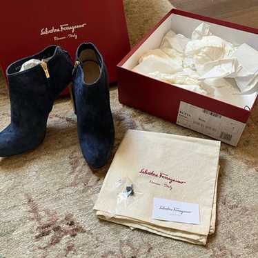 Salvatore Ferragamo Blue Suede Booties - WORN ONC… - image 1