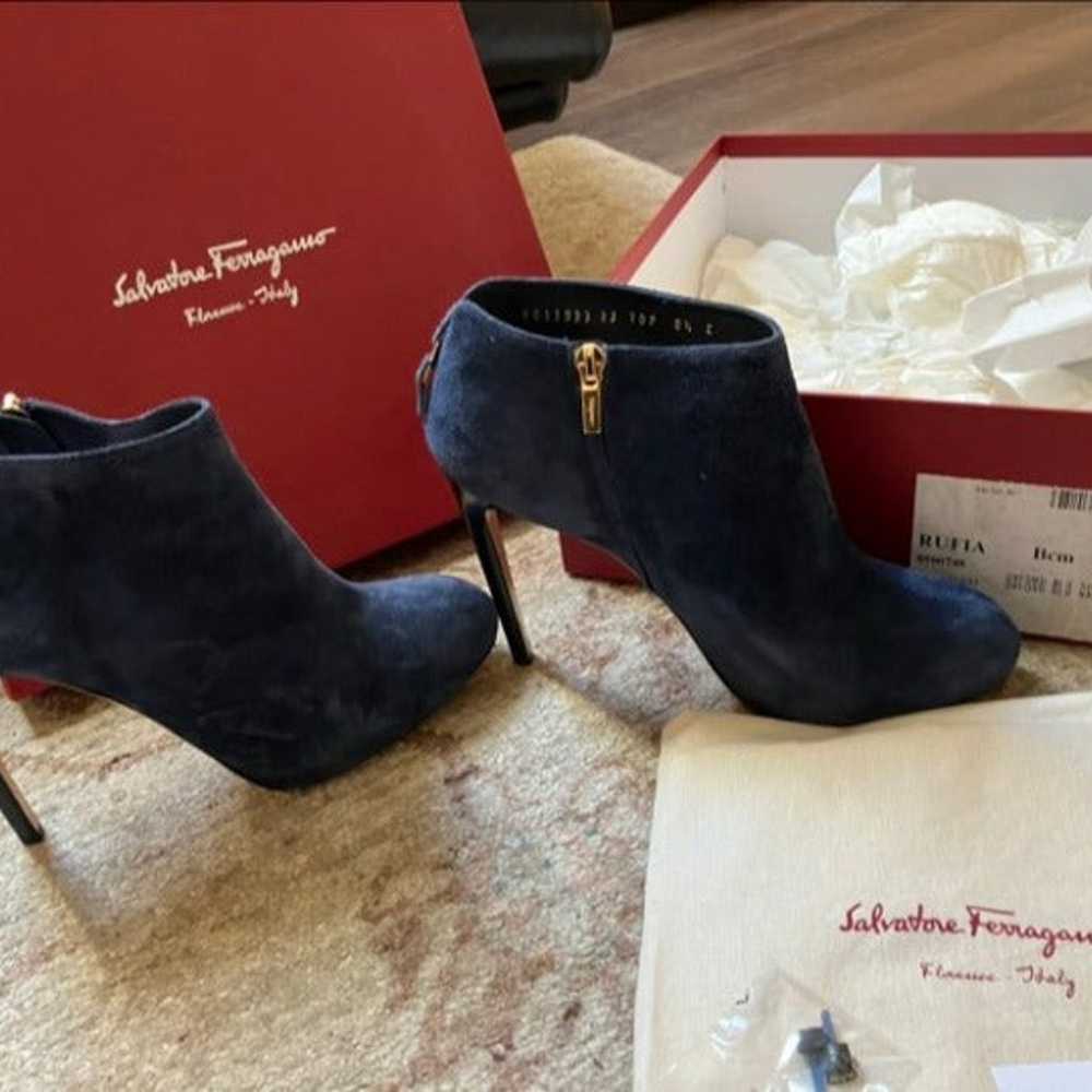 Salvatore Ferragamo Blue Suede Booties - WORN ONC… - image 3