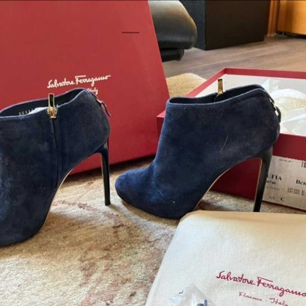 Salvatore Ferragamo Blue Suede Booties - WORN ONC… - image 4