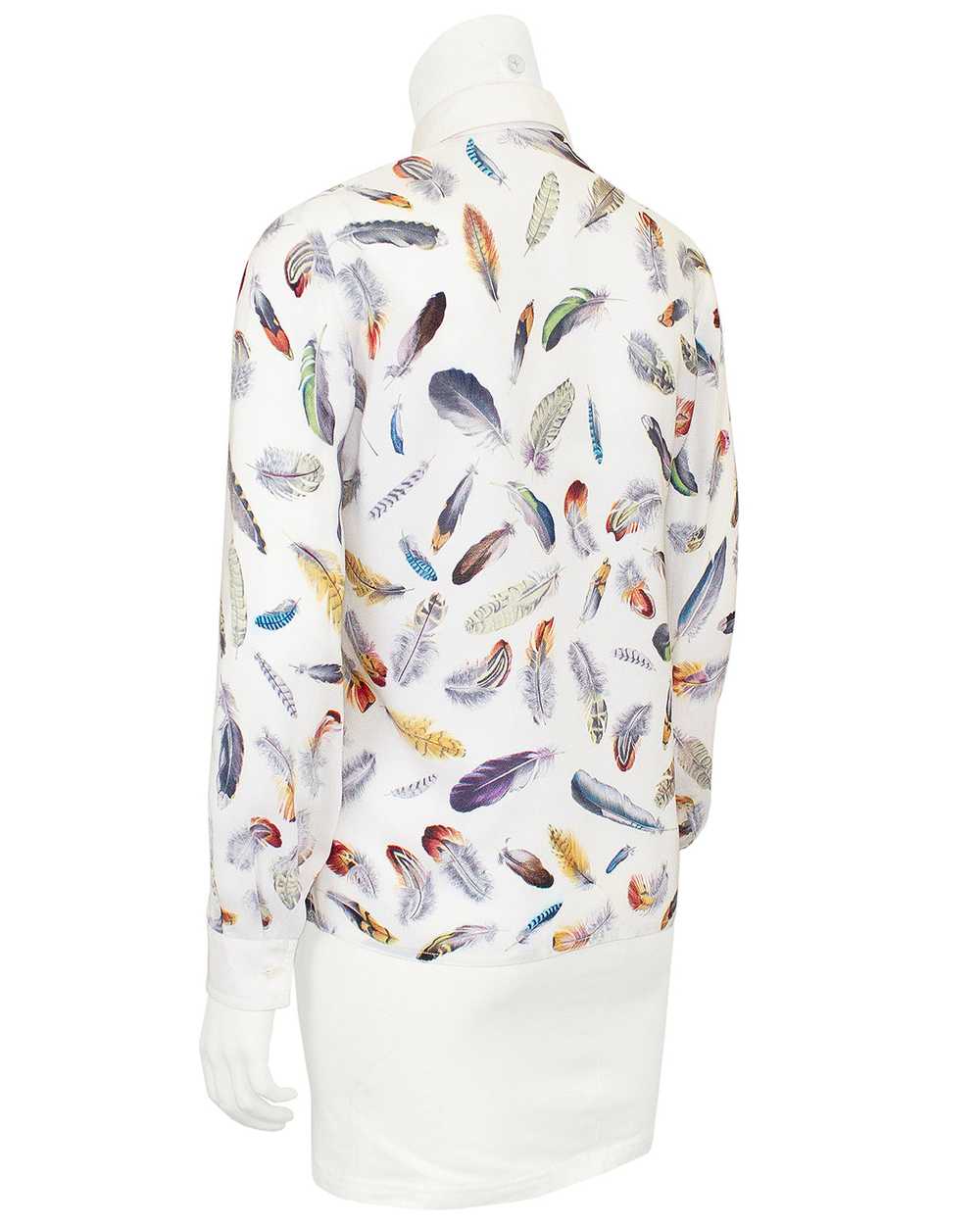 Hermes White Silk Blouse with Feather Print - image 2