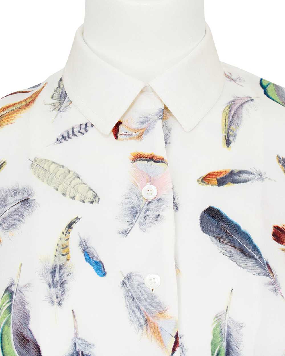 Hermes White Silk Blouse with Feather Print - image 4