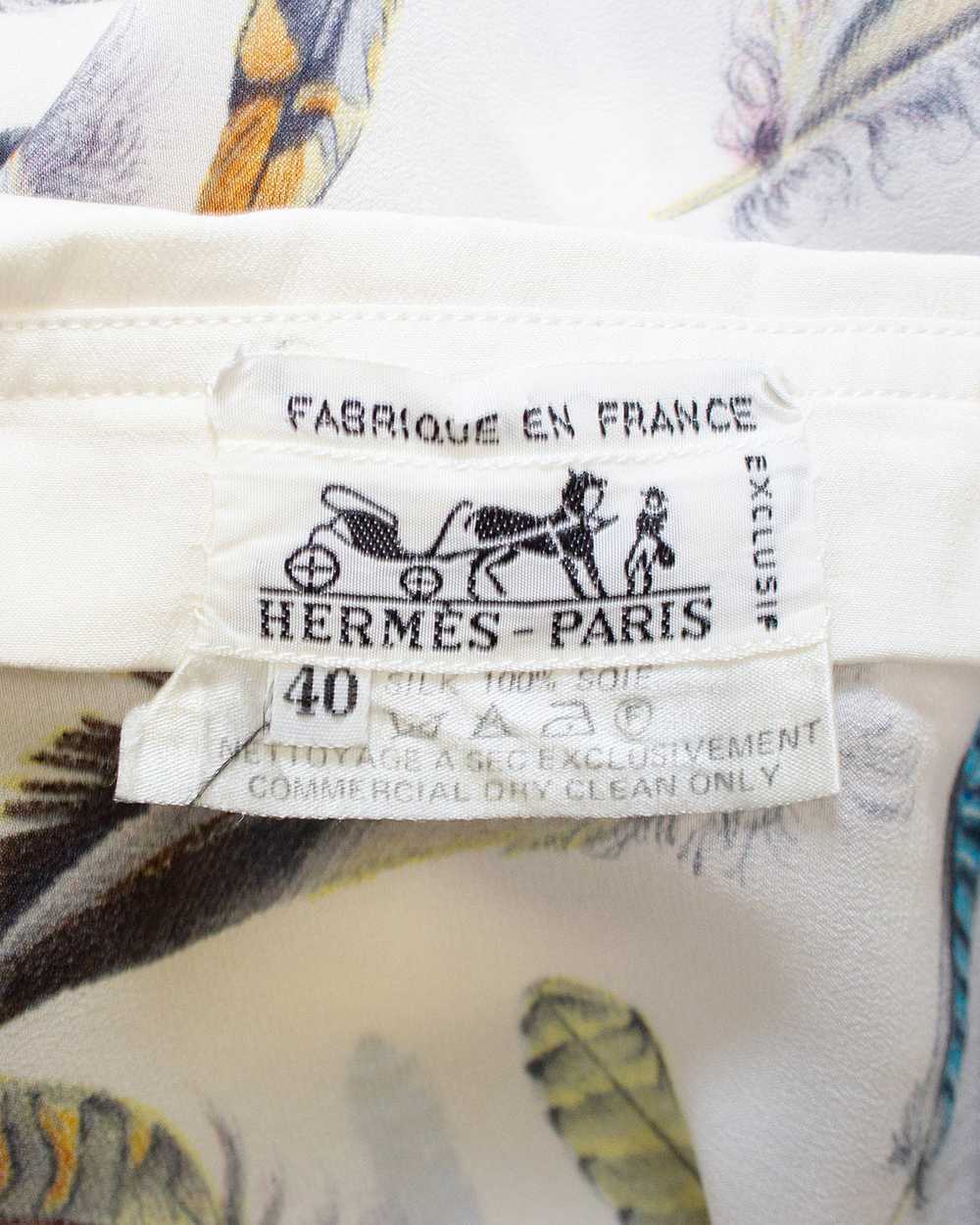 Hermes White Silk Blouse with Feather Print - image 5