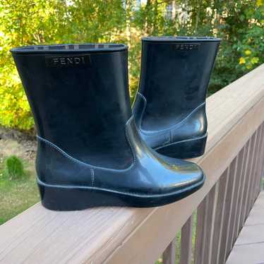 Black Fendi Rubber Rain Boots - image 1