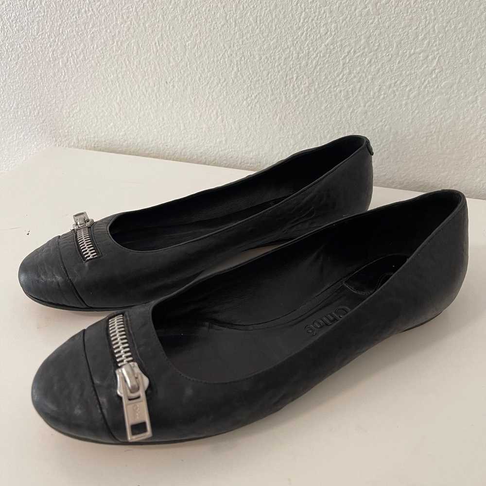 Chloe Black Leather Zipper Front Ballet Flats - image 8