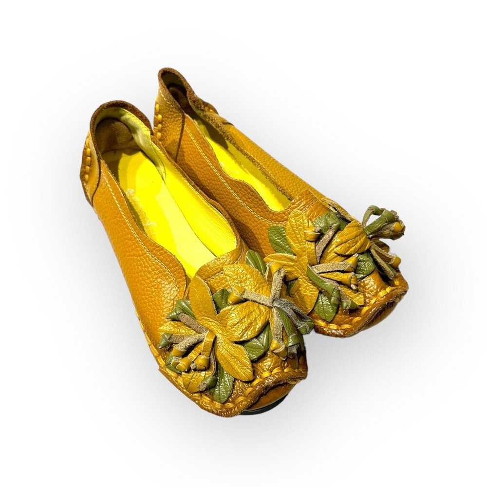 Socofy Mustard Yellow Leather Floral Laser Cut Sc… - image 1