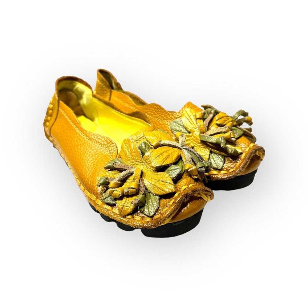 Socofy Mustard Yellow Leather Floral Laser Cut Sc… - image 2