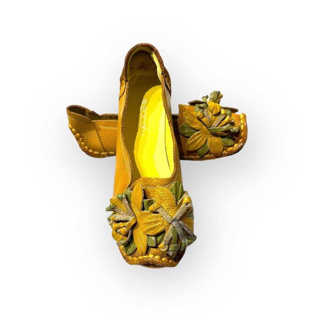 Socofy Mustard Yellow Leather Floral Laser Cut Sc… - image 4