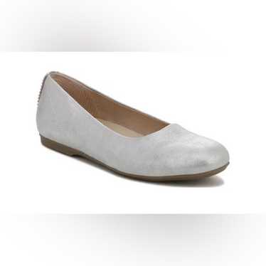 Dr scholls pewter metallic leather comfort orders flats