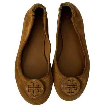 Tory Burch Camel Suede Minnie Travel Ballet Flats… - image 1